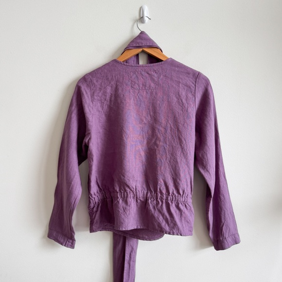 🏷️ SOLD • NOTPERFECTLINEN • Madrid Long Sleeve Linen Wrap Top in Dusty Lavender - Picture 3 of 13